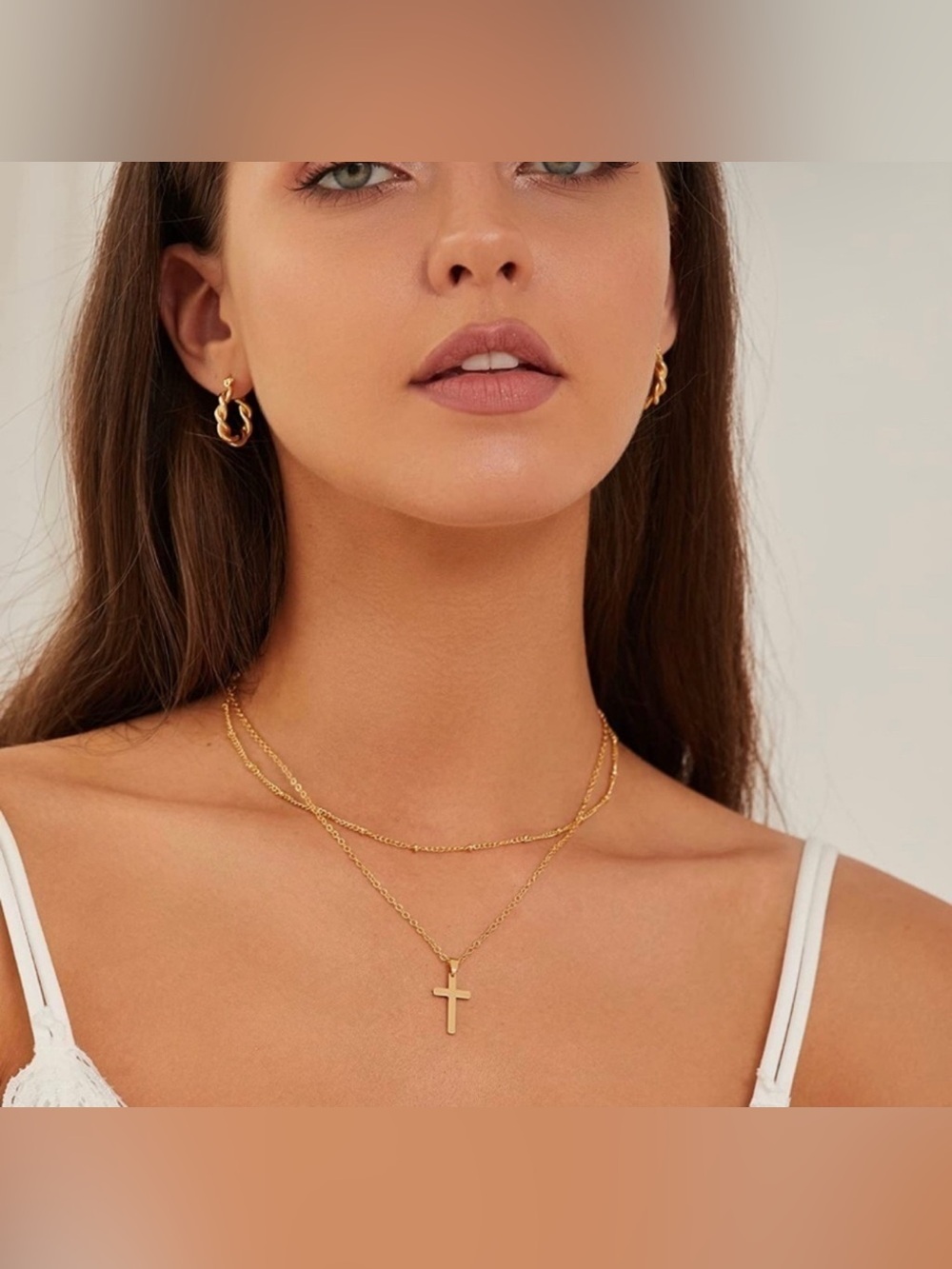 14k Plated Cross Layered Necklace